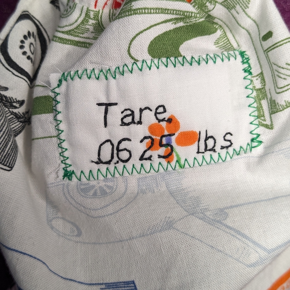 Reusable Produce Bag with Tare weight- Trucks & Red Ribbon